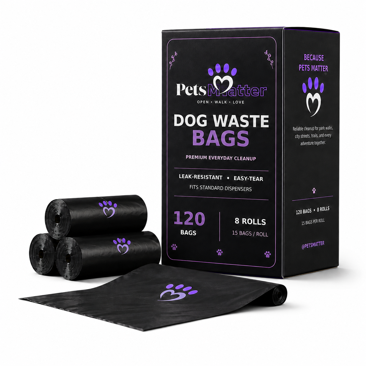 Dog Poop Bag Rolls, Odor Blocking, Unscented, 120 Ct | Leak Proof Extra Thick